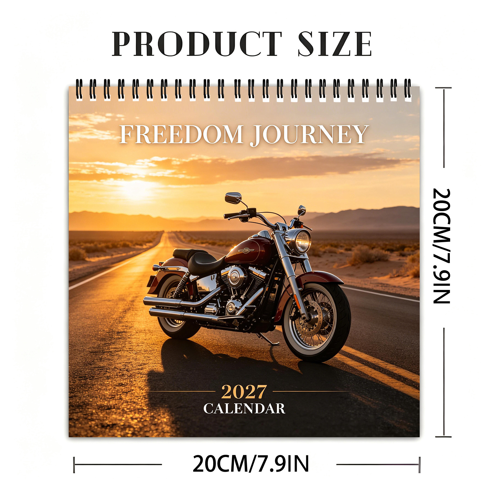 TEMU 2027 Classic Motorcycle Wall Calendar 12 Months Vintage Chopper Bike Road Trip Scenic Photography Spiral Hanging Calendar Highway Adventure Home