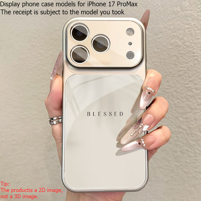 TEMU Phone Case: Minimalist Premium Leaf "blessed" Pattern Large View Window Tempered Glass Phone Case With Lens Protection For Iphone