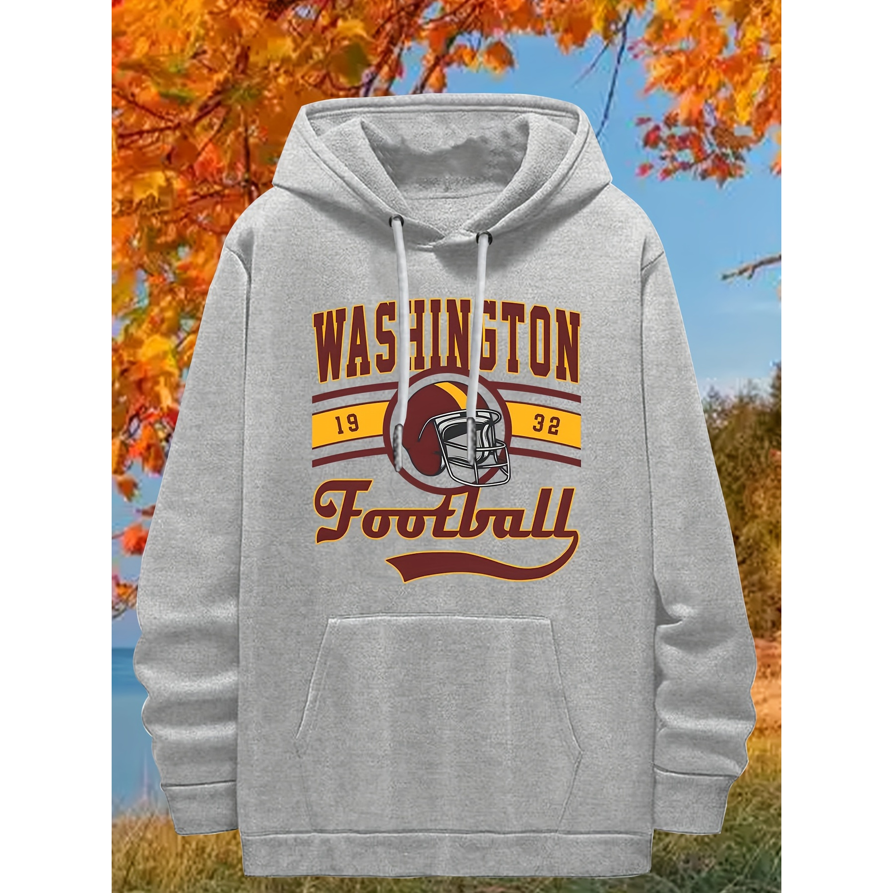 

Retro Football 1932 Pattern, Back Printing, Comfortable Classic Printing Pullover, Casual Long Sleeve Hoodie