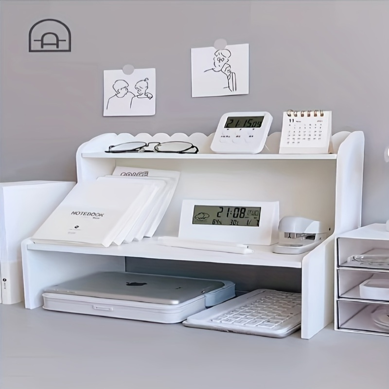 Ergonomic Dual-Tier Desk Organizer with Adjustable Height Durable PE  Material for Office, Home, and Travel Holds Cosmetics, Stationery, and  Books