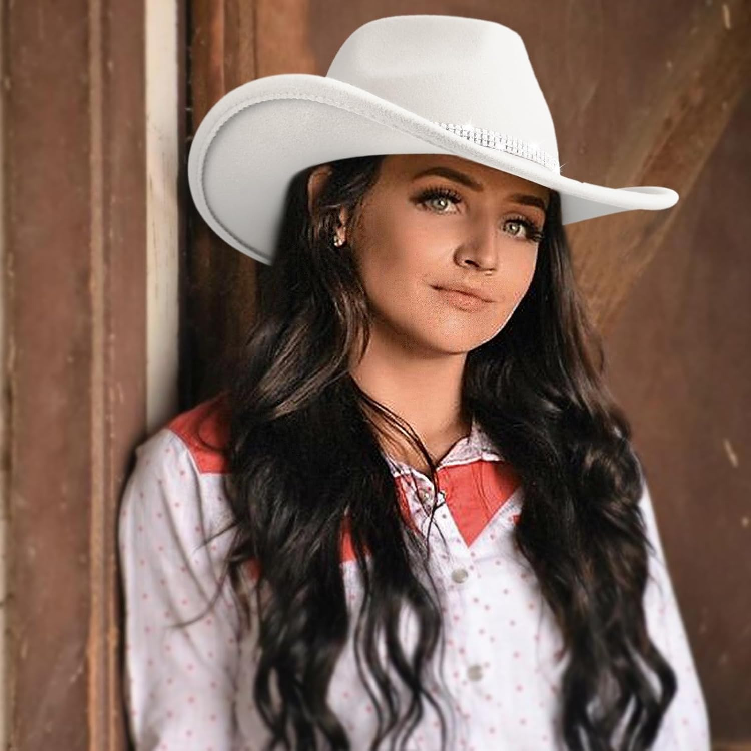 1pc glitter white cowboy hat wide brim elegant western  display picture 1