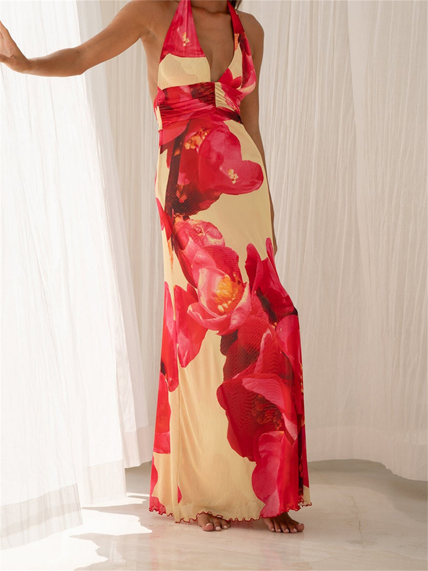 slim fit dress slacks Cora Backless Maxi Dress