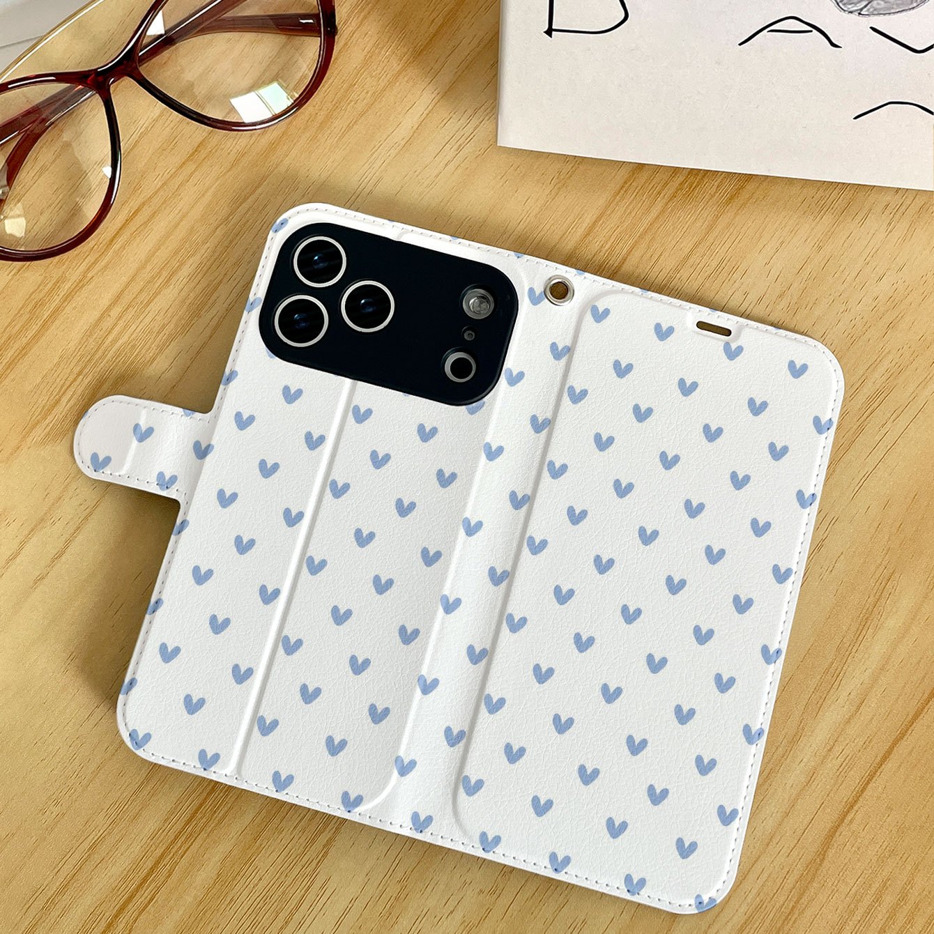 TEMU Phone Case - 1pc Minimalist Heart Pattern Faux Leather Flip Phone Case For Iphone 17/17pro/17promax/17air/ For Iphone