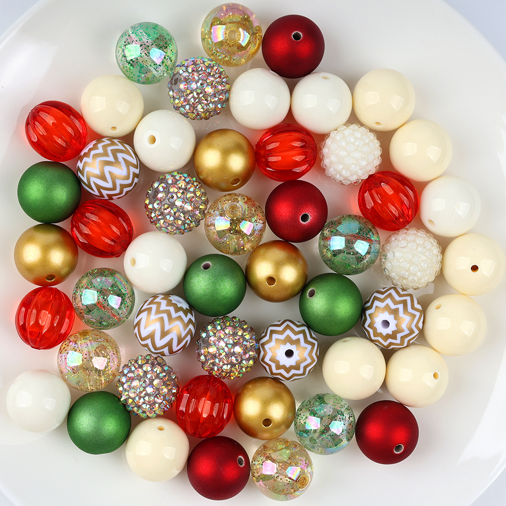 TEMU 50pcs Christmas Rhinestone Beads Frosted Mixed Colors, 20mm Red Green Shiny Acrylic Beads For Diy Beaded Pens, Keychains, Jewelry Craft Making
