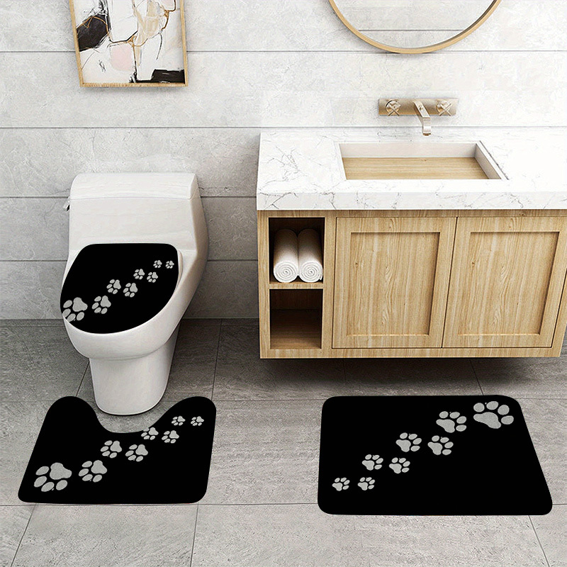 TEMU 3枚セット 肉球プリント フ滑り止めトイレマット 吸水性 洗える デコレーションバスルームホームセット