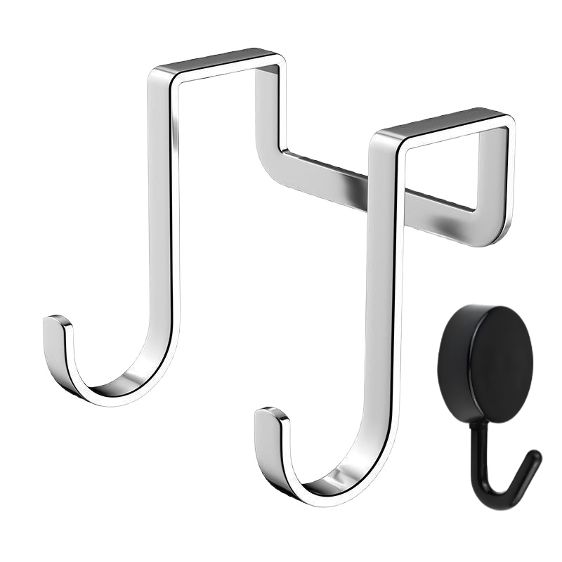 TEMU 2pcs (1pc Hook And 1pc Hook) Stainless Steel Hooks - Wall-mounted No Drilling Required, Suitable For Kitchen, Bathroom, Cabinet Doors - Double