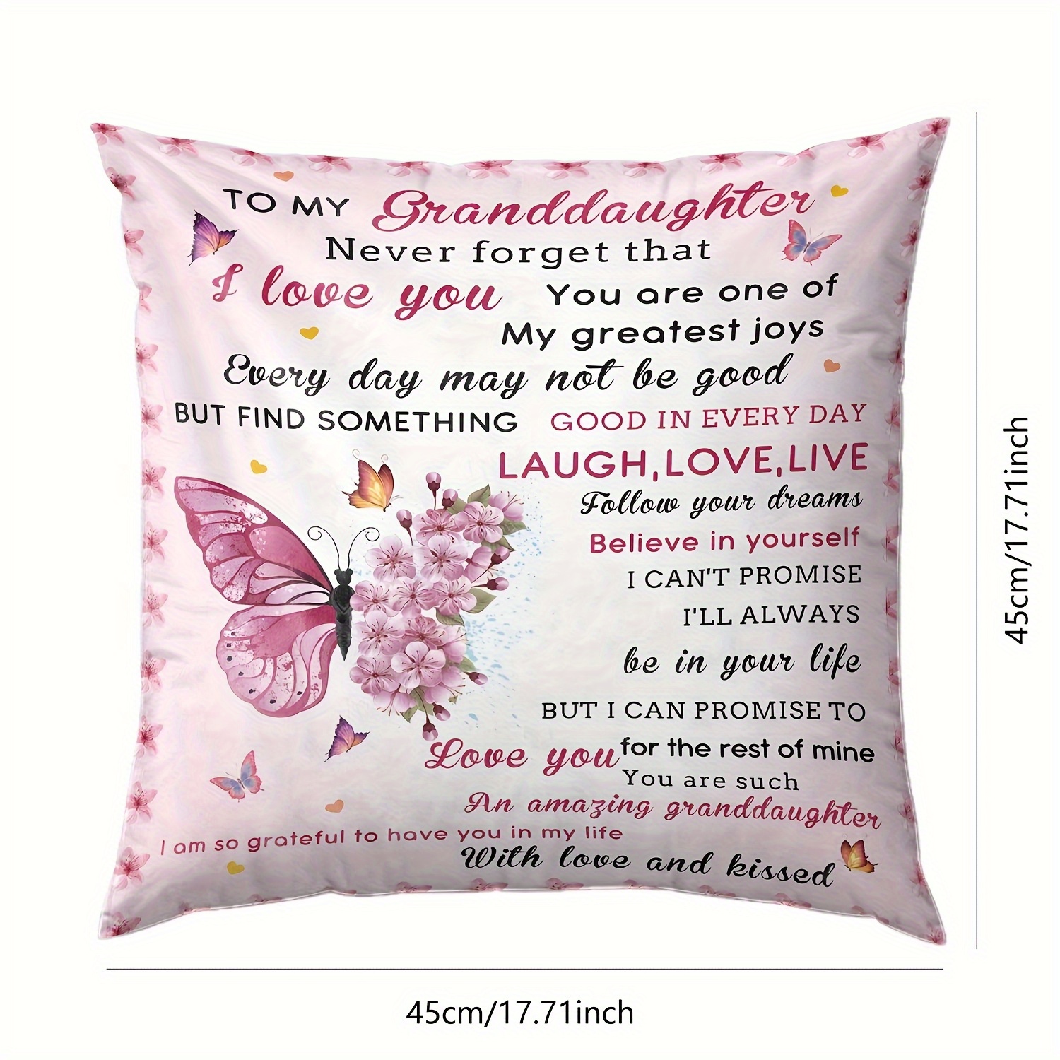 TEMU 1pc Modern Pink Floral Throw Pillow Case Suitable For Bedroom & - 'to My Granddaughter' Gift From Grandma/mom, Motif Cushion Cover With Zipper