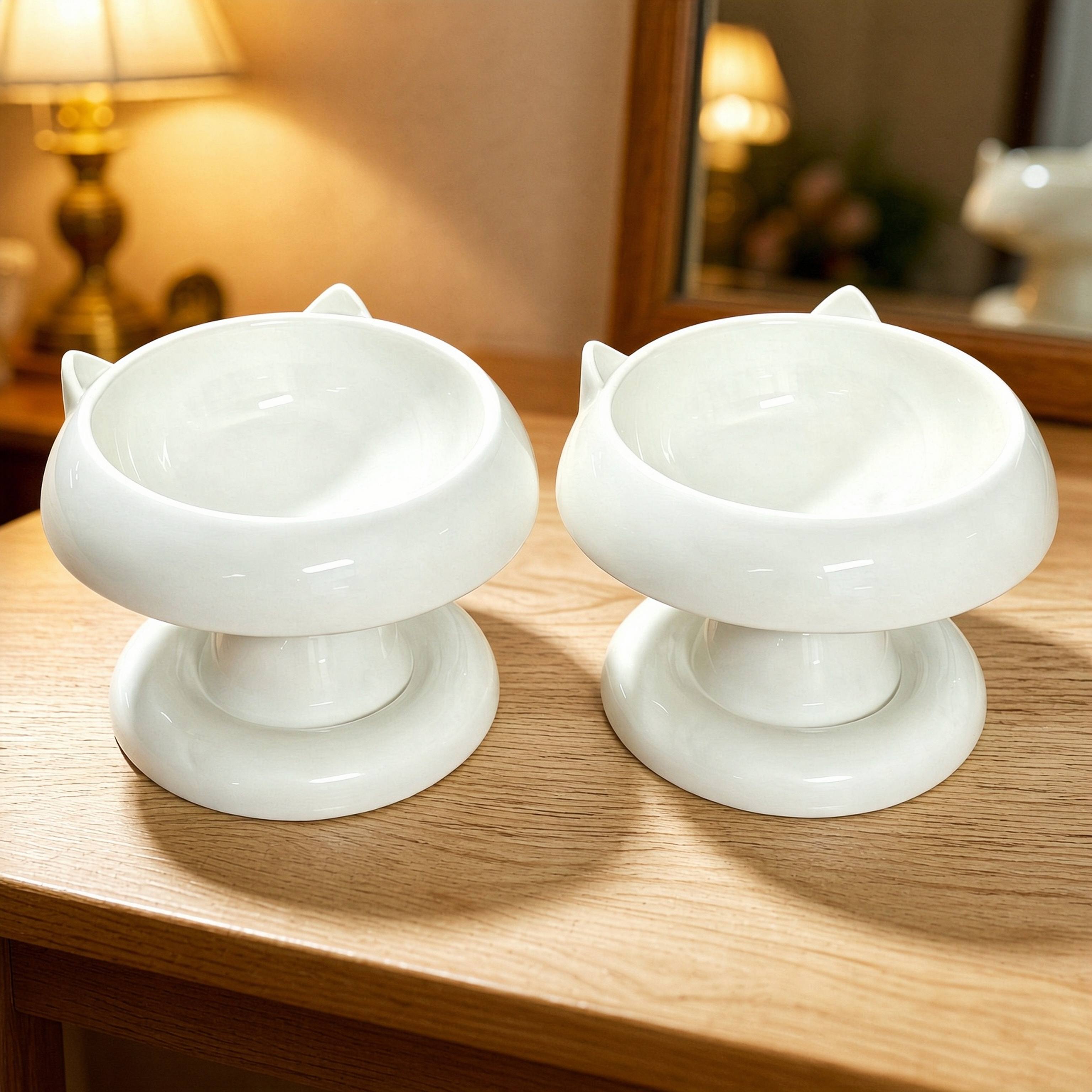 TEMU 2pcs Tall Neck Protection Plastic Cat Bowls | Anti-tipping Large Diameter Slanted Design | Suitable For Kittens And Adult Cats | Easy To Clean,