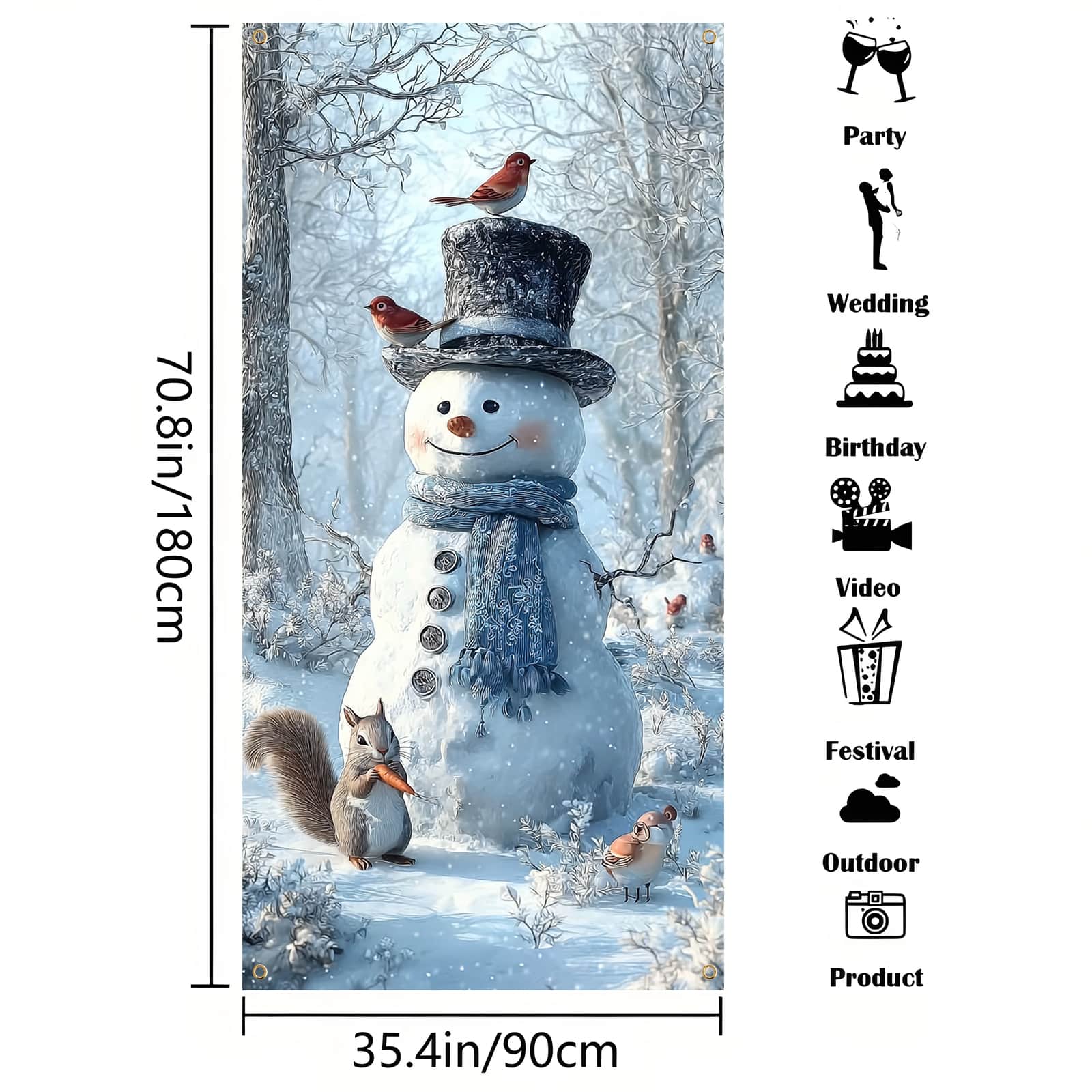 TEMU 2D Flat, 2D Flat - 2D Türbanner 2D Flat, 2D Flat - 2D Türbanner 1 Stück, ein 2D Flat gedrucktes Türbanner mit Schneemann, Schneeflocken, einer