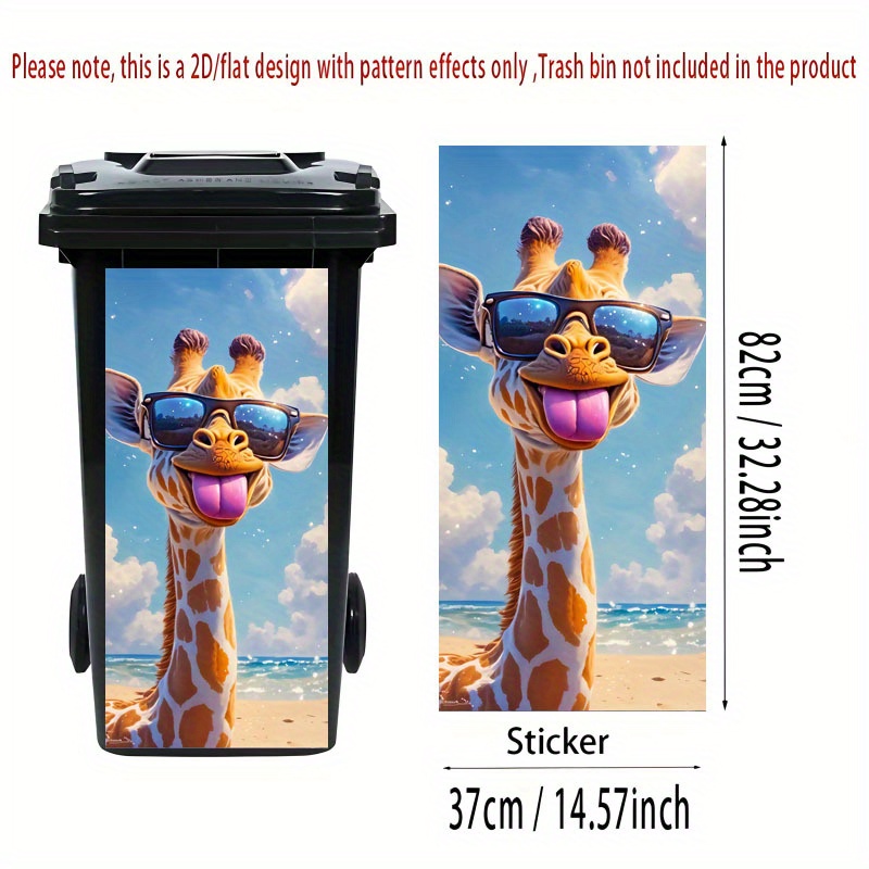 2d Flat Printing 1pc Trash Can Sticker 37×82cm Giraffe Theme Design Self-adhesive Wallpaper Decoration Suitable For Trash Cans, Walls, Home Decor, 2d Flat