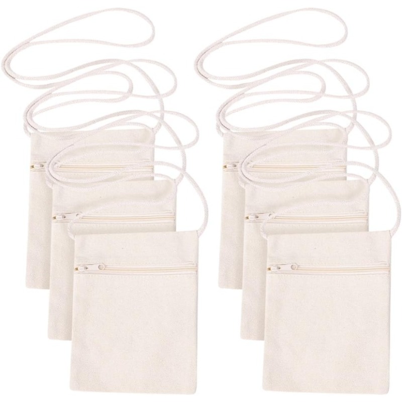 6pcs 13x17cm Blank Canvas Crossbody Bag,bulk Mini Zipper Shoulder Bags,cloth Fabric Bags Painting Bags For Diy Craft
