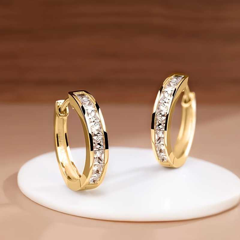 TEMU 1 di orecchini a da donna con inserti cubici scintillanti, orecchini a sintetici rosa, accessori da donna per feste , regalo di gioielli per