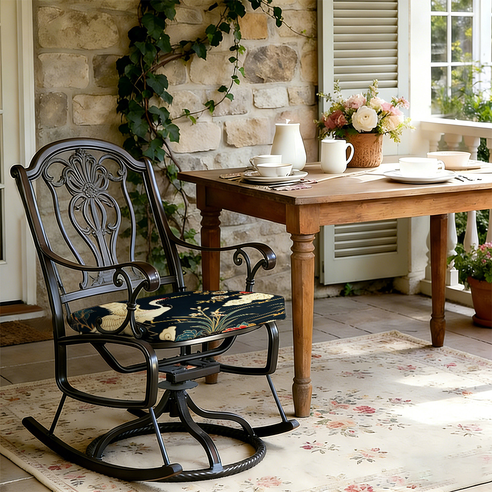 1pc Peony And Crane Pattern Courtyard Chair Seat Cushion, Indoor And Outdoor Seat Cushions, Back Cushions, Size 19.7*17.7*1.57inch, Suitable for Garden Chairs, Office Chairs And Floor Seats. Soft And Comfortable