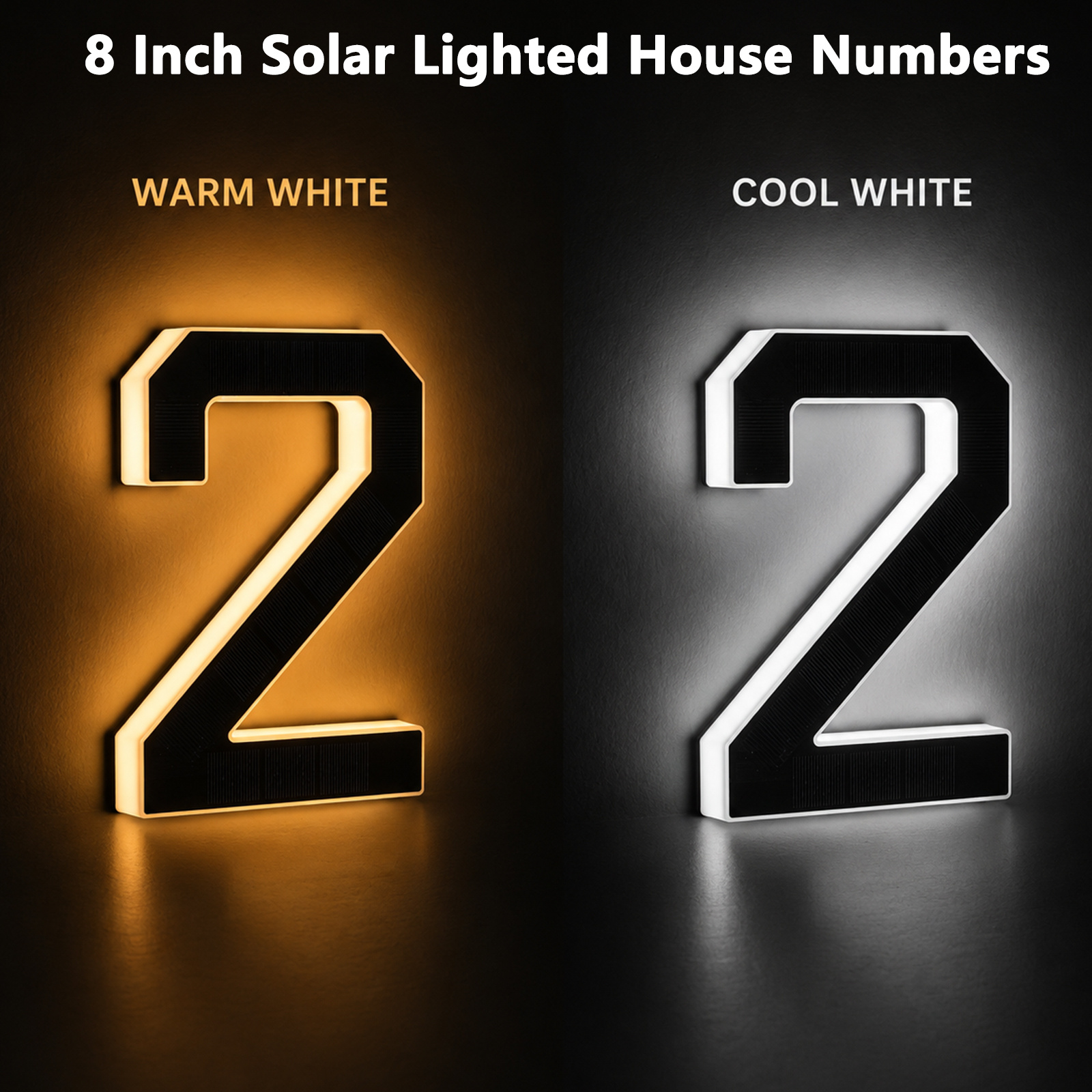 TEMU 8inch Courtyard Solar Lighted House Numbers For Outside, Ip67 Dusk To Dawn Auto , Warm Light And White Light Led Illuminated Address Sign,