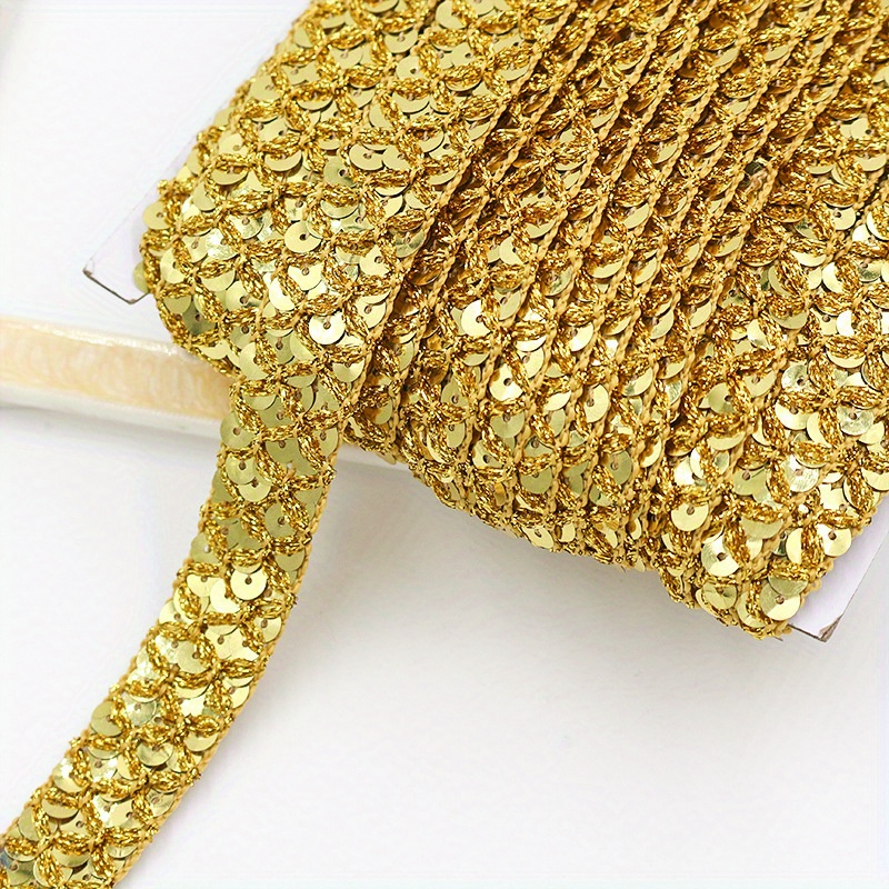 TEMU 5 Yards de Bordure de Ruban en Dentelle à Paillettes, Bordure Plate à Paillettes pour Couture, Décorations de Chapeau de Sac de Robe de Danse,