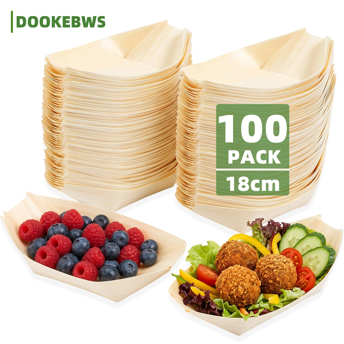 Image of 100 Boat-shaped Snack Plates, Disposable Wooden Plates For , Snacks & Bbqs, 18cm Wooden Boat-shaped Plates For Snacks, Birthdays, Weddings, Halloween, Christmas Parties，fall