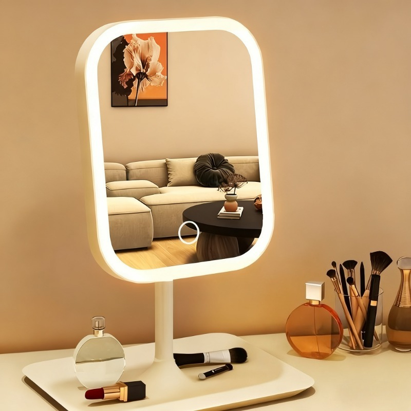 Oglindă Smart cu Iluminare, Lampă Inteligentă de Machiaj pentru Toaletă. Oglindă Cosmetică LED cu Tava de Depozitare și Unghi Reglabil. Luminozitate Reglabilă în 3 Culori, Compactă și Reîncărcabilă, Ideală pentru Dormitor/Birou, Colegiu sau Călătorii - Idee de Cadou Esențială și Prezent de Crăciun