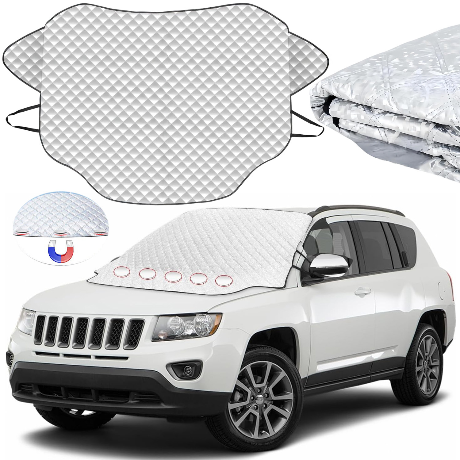 Image of Car Windshield Snow Cover, Windscreen Covers With Magnetic Edges, 4 Layers Thickness Snow Protector For Car Suv Crv Trucks