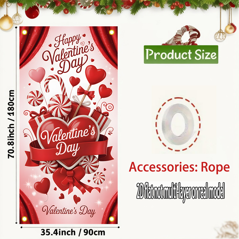 TEMU 2d Flat, 2d Door Banner, 2d Flat Banner, 1pc, Happy Valentine's Day With Cute Sweet Candy Door Banner, Party Background Perfect For Weddings,