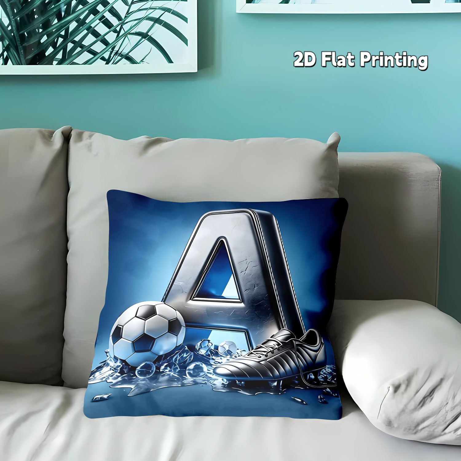 TEMU 1pc Pillowcase Soccer Themed Letter A Throw Pillow Cover, 1pc 18x18in/ 45x45cm Cool Football & Cleats Graphic Cushion Case For Sofa Couch Bed,