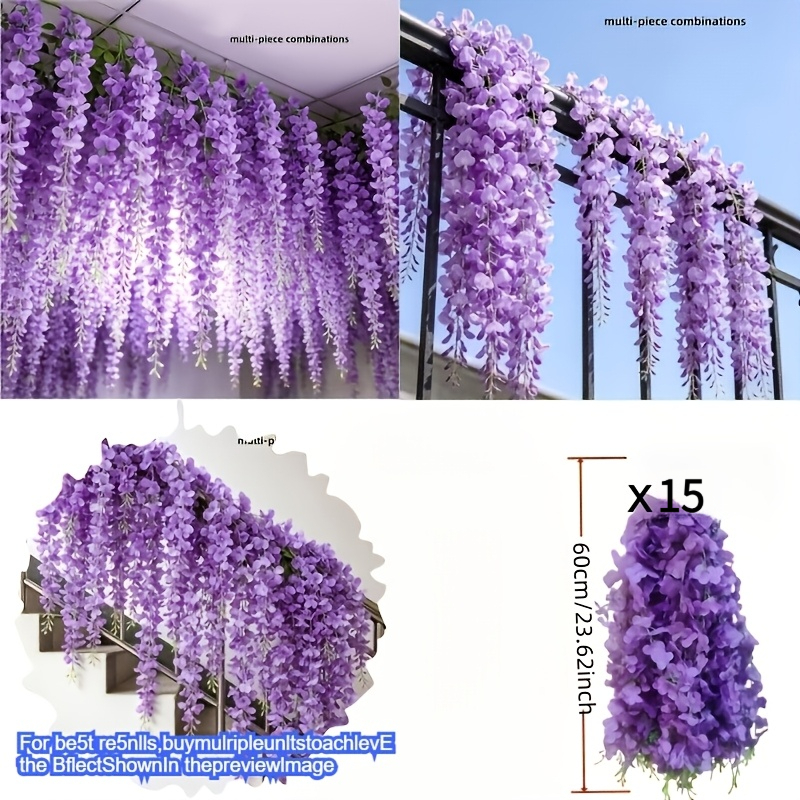 TEMU 15pcs Artificial Outdoor Wisteria Flower Decoration - Synthetic Wedding Arrangement, Durable Plastic Flowers, Suitable For Indoor/commercial Use