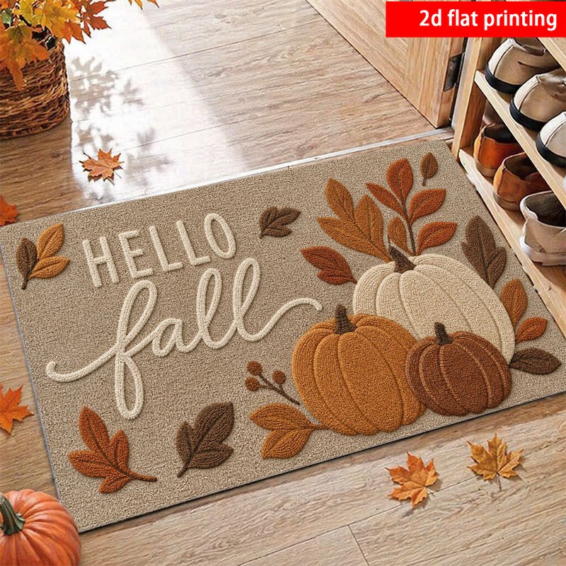 TEMU Doormat, Doormat 2d Flat Printing, 1pc Pumpkin And Autumn Leaf Fall Entrance Door Mat, Sunflower Leaf Print Flannel Material, Non-slip,