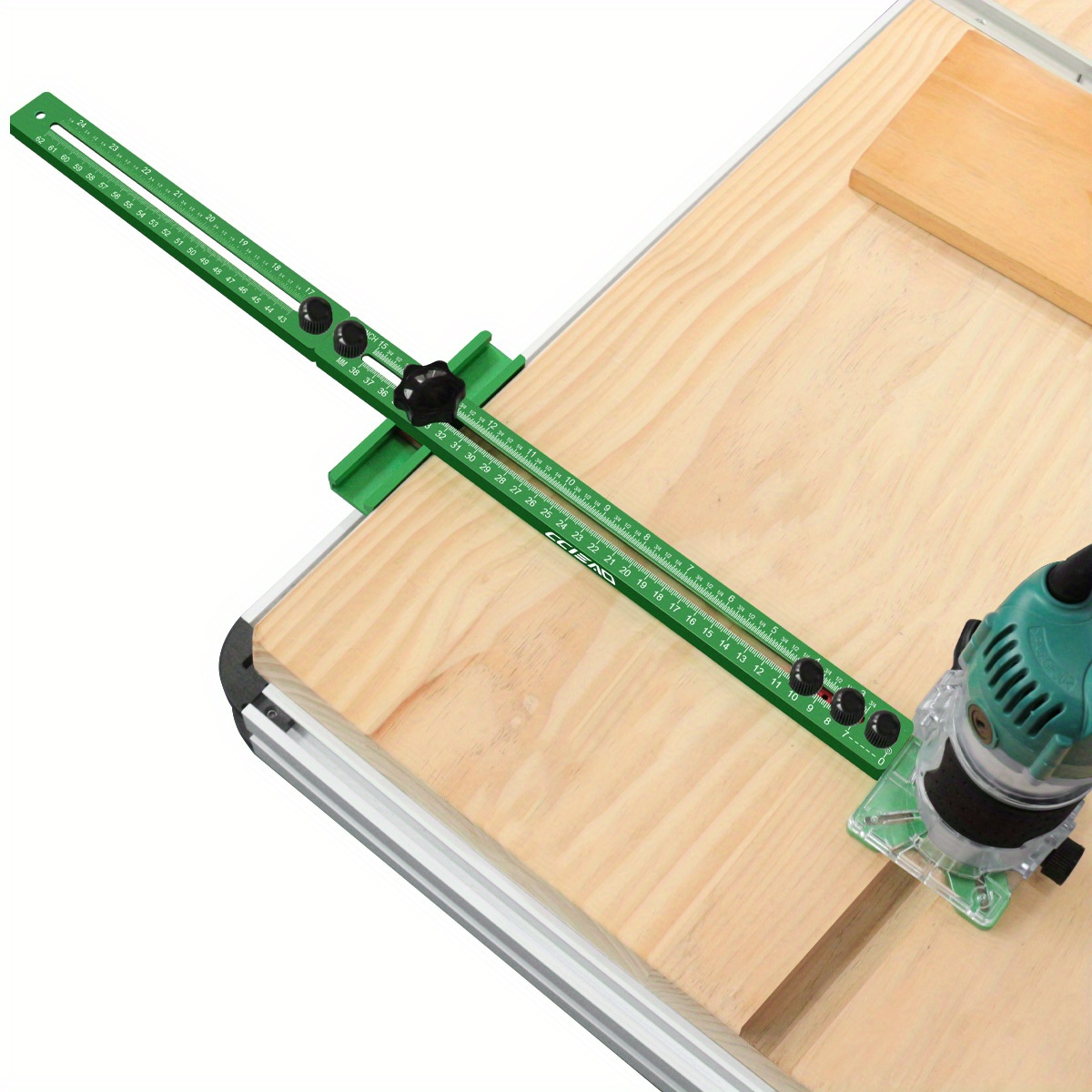 

1pc Aluminum Alloy 3-in-1 Router Milling Bracket - Green Adjustable Template Jig For Cabinet Hardware, Drawer Installation, Woodworking Cutting & Milling Tool, Uncharged, No Battery Required