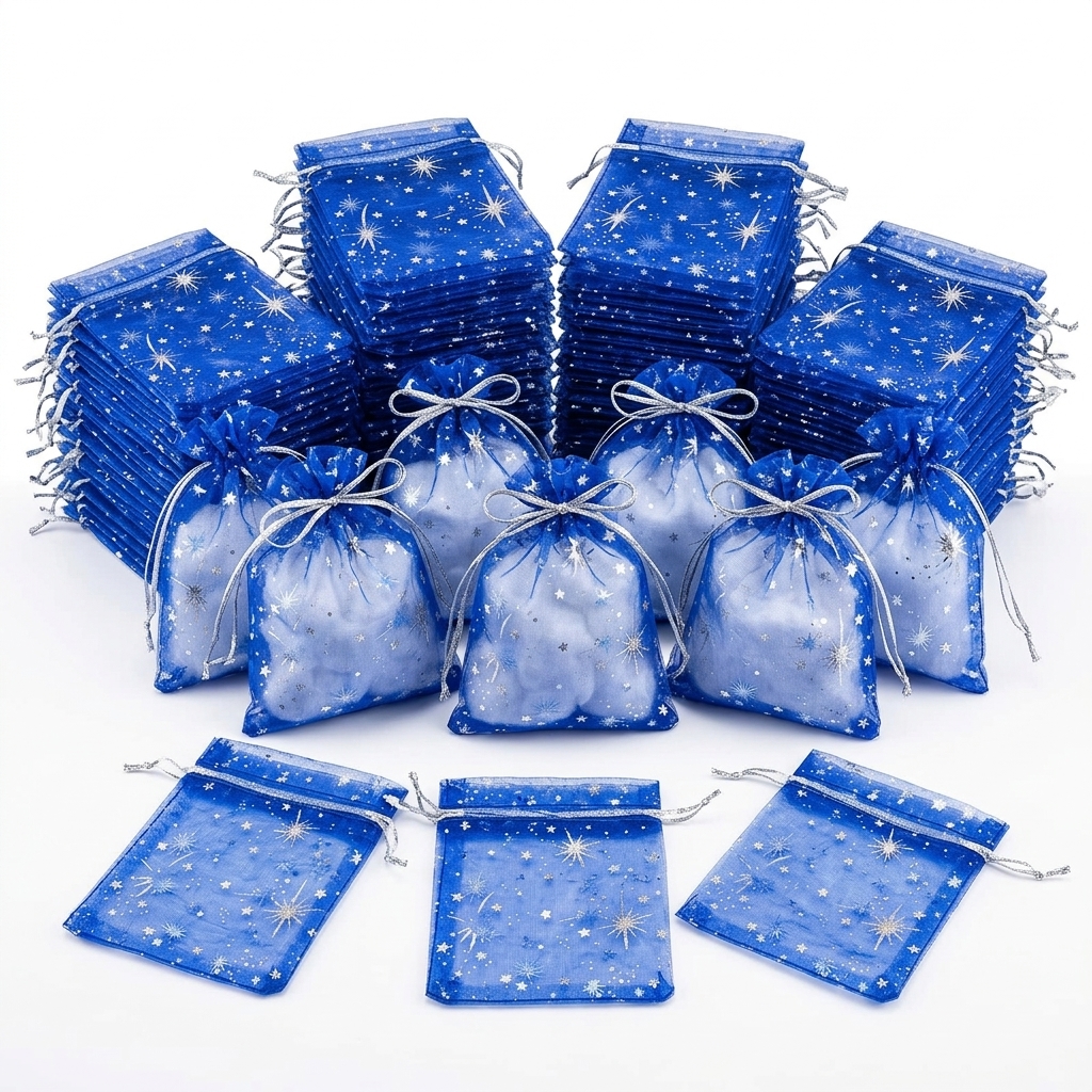 TEMU 98pcs Pattern Organza Gift Bags, Sheer Mesh Jewelry Pouches With Drawstring Closure, Lightweight Candy Favor Wrapping Sacks For Wedding
