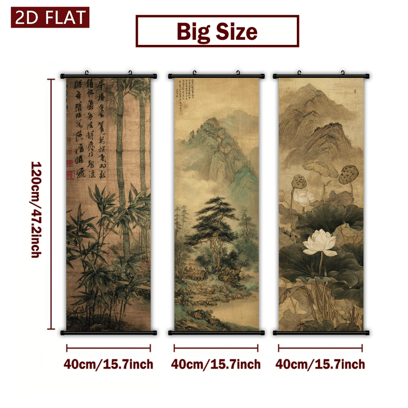 TEMU Piatto 2D, 2D/PIATTO-3pz Paesaggio Orientale con su Rotolo di Plastica per Parete, Stampa ad Definizione con , per Soggiorno, Camera da Letto,