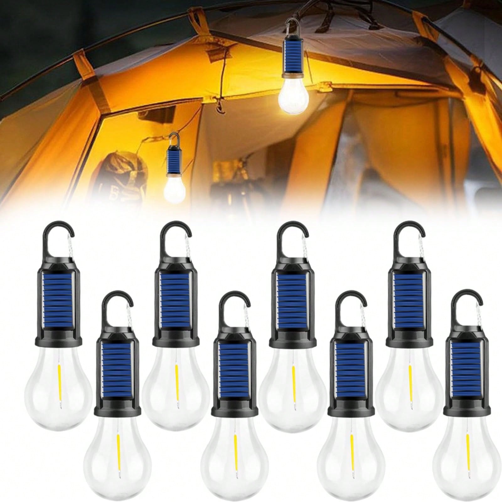 TEMU 8 Pack Solar Rechargeable Camping Light Vintage Outdoor Tent Camping Ambient Light Multi-functional Household Lights