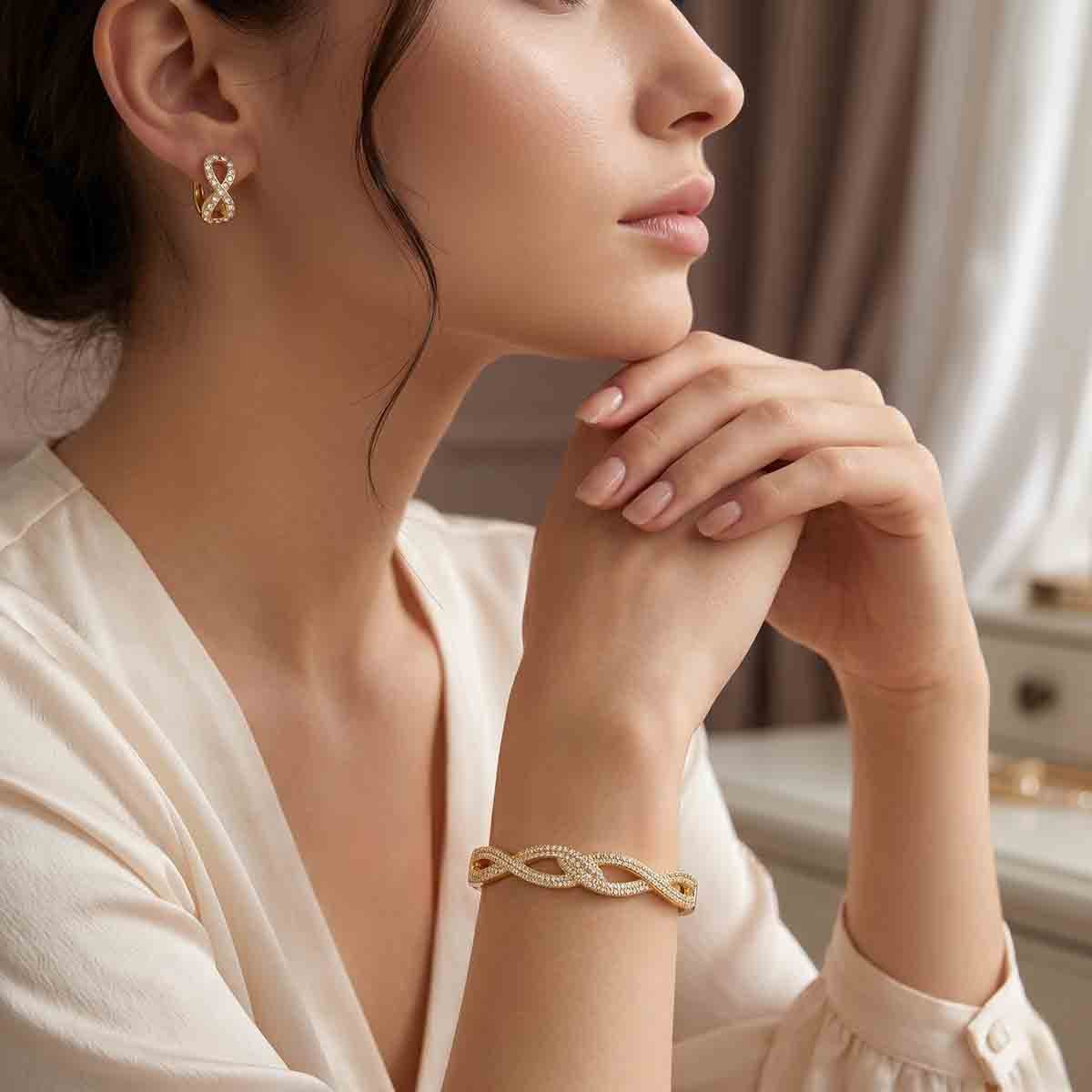 2pc Elegant Stainless Steel Bracelet and Earrings Set