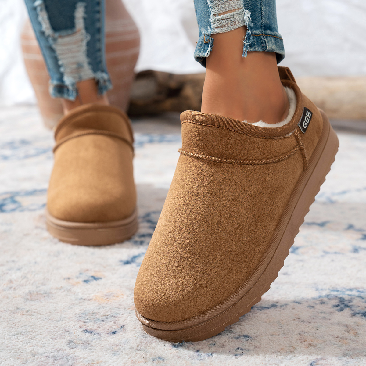 TEMU WDHKUN Mules en peluche épaissie pour femme automne/hiver, Chaussures d'hiver pour femme de haute qualité, Élégantes et stylées, Élégantes et