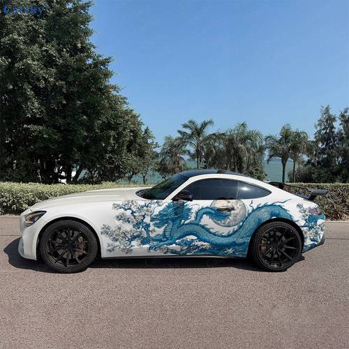 blue dragon and cherry car side wraps self pvc waterproof and scratch resistant stickers car accessory gift
