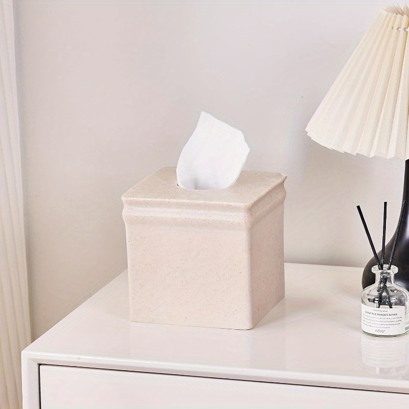 beige   tissue box cover retro square design durable stylish for bathroom bedroom nightstand vanity desk or office decor bathroom decor and accessories bedroom accessory   textured surface Product details 7