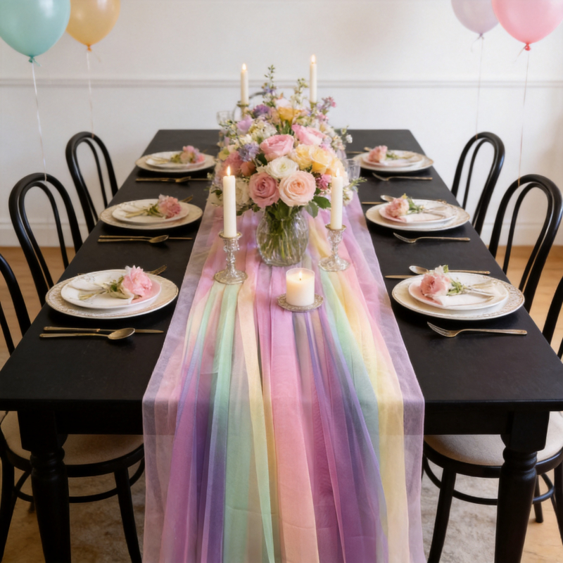 TEMU 1 pz. Bellissima decorazione da festa in chiffon stampato a rete, realizzata in tessuto di poliestere qualit�, decorazione per matrimoni al