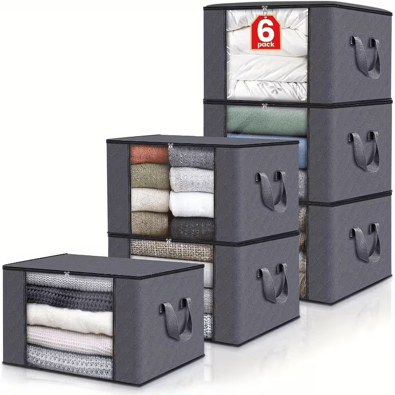 TEMU Large Capacity 6pcs Foldable Storage Bins - With Lid And Handles, Transparent Storage Box Ideal For Home, Bedroom, Dorm, Spa Wardrobes - Under-