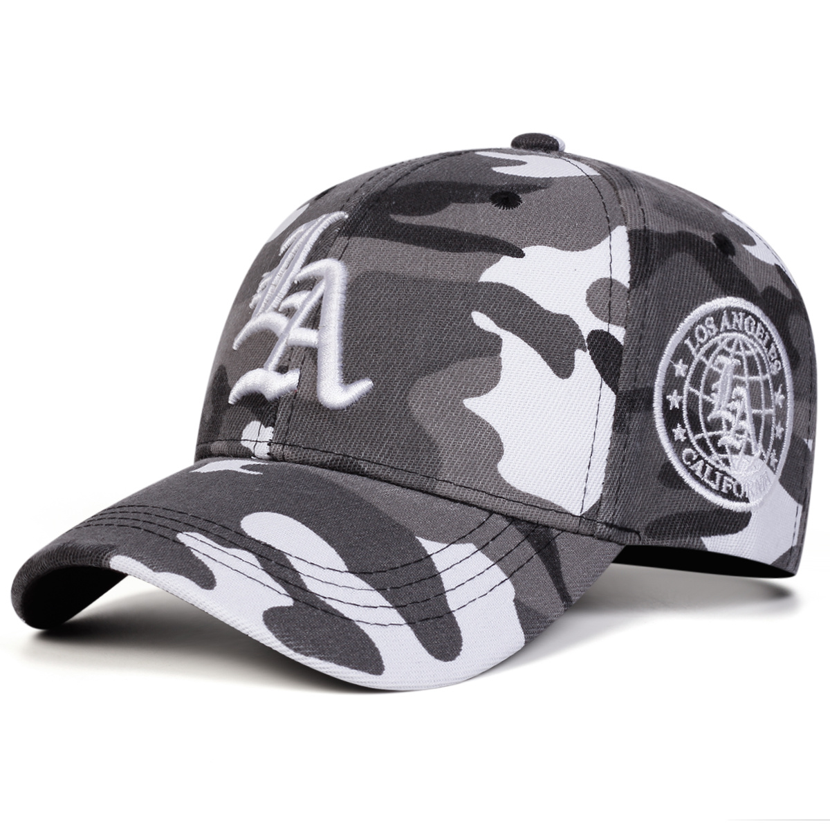 Image of Men's Gothic La Camo Baseball Cap With Side Embroidery, Adjustable For Outdoor Use, Stylish And Casual, Perfect For Spring And Autumn , Travel, Beach Parties