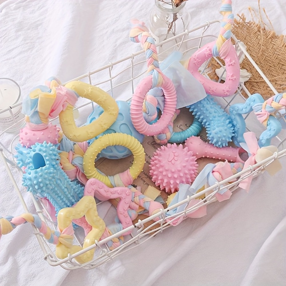 3pcs Durable Rubber Puppy Chew Toys with Multiple Textures