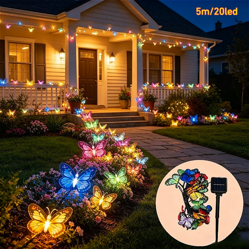 TEMU 5m 20pcs Led Multicolor Solar Decorative Lights, Outdoor Garden Decorative String Lights, Courtyard Atmosphere String Lights, Artificial String