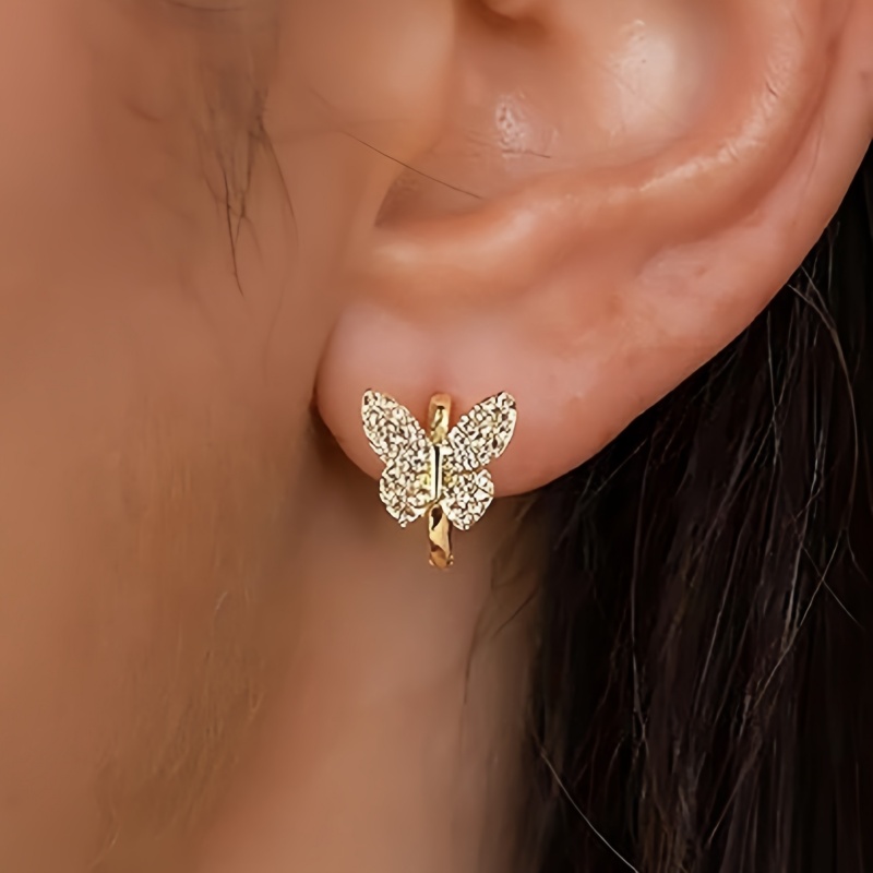 Elegant Full Pave Zirconia Butterfly Hoop Earrings