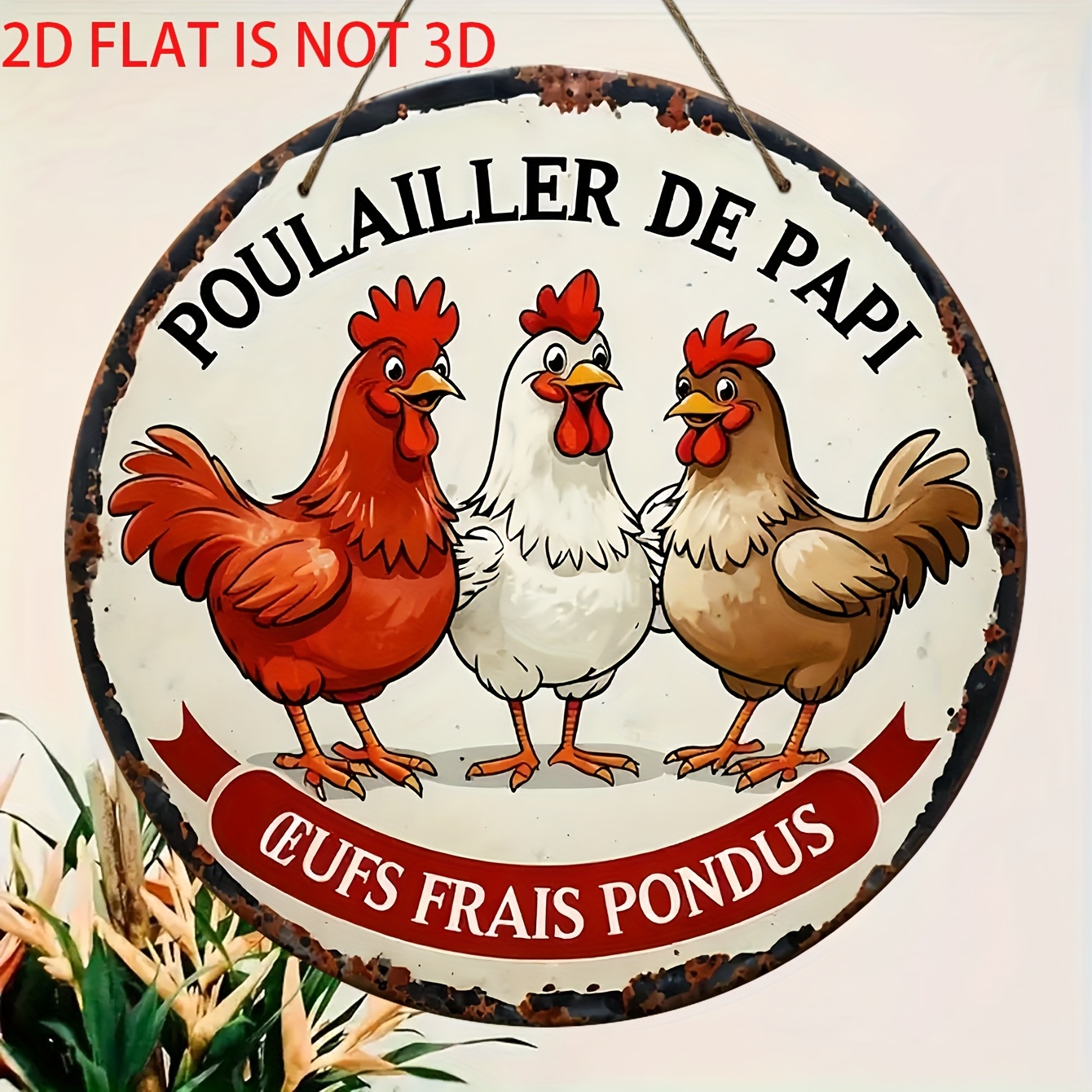 TEMU Décoration murale 2D plate, 1 pièce, coq français - Panneau rond en bois vintage adapté pour ferme rustique, cuisine de française, poulailler