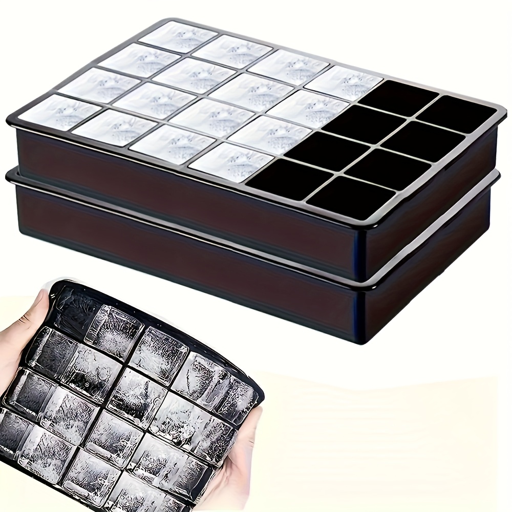 TEMU New 2pcs Set Of Black Silicone Ice Trays With Lids - Easy To Release, Compartments, Suitable For Whiskey, Chocolate, Juice, Etc| Perfect For