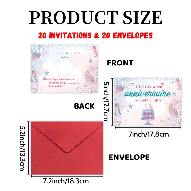 TEMU Invitations Lettre 20 Cartes et 20 Enveloppes, Design -, Idéal pour Anniversaire, Diplôme, Mariage, Rentrée Scolaire ou de , Fête Sirène, Rose,
