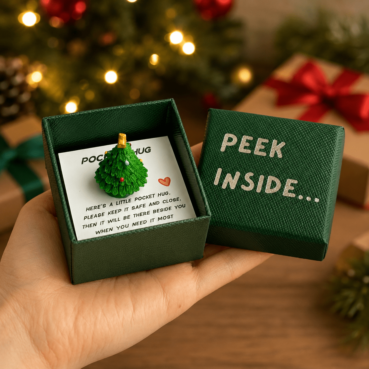 TEMU Scatola tascabile regalo albero di Natale divertente, scatola a sorpresa ricordo con sbirciatina all'interno, scatola da regalo commovente - un