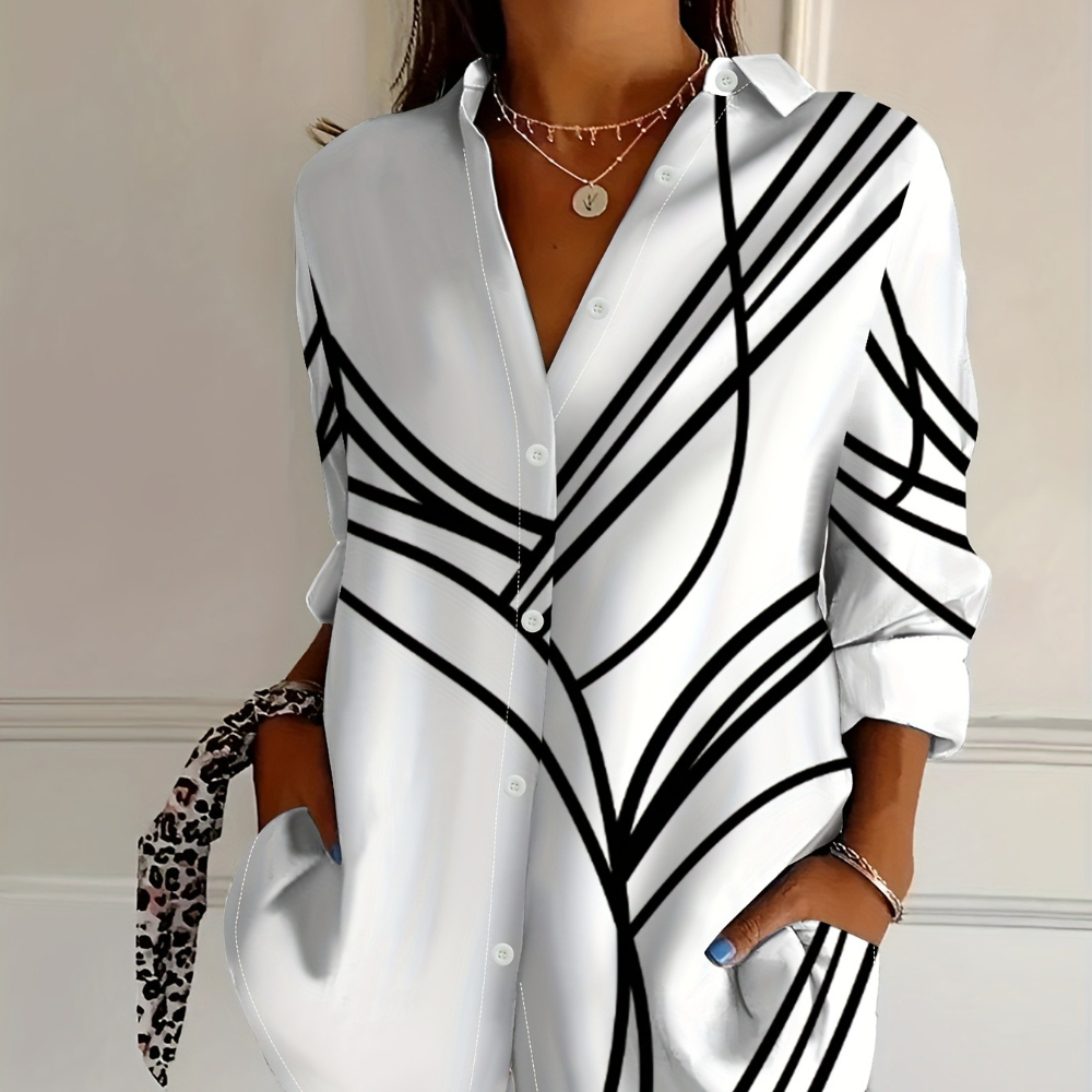 TEMU Women's Casual Printing Long-sleeved Lapel Button Shirt Pattern Lightweight Fabric Machine Washable Spring, Summer And Autumn Casual Women's Clothing