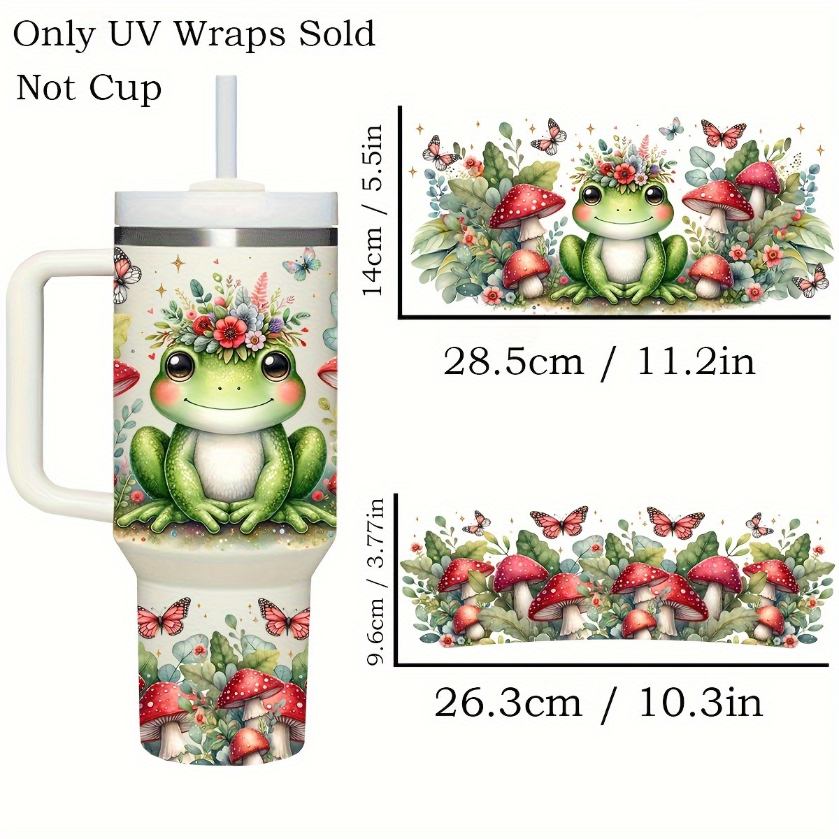 TEMU Mushroom Frog And Flower Animal Pvc Decorative Packaging Suitable For 40oz Glass Cup, Uv Printing Crystal Glasses Diy Suit Uv Dtf Adhesive,