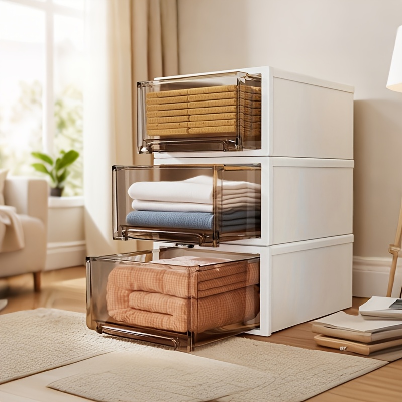 item picture transparent heavy duty plastic stackable vertical storage cabinet with drawers no   suitable for clothes towels books office supplies space saving organizer for wardrobe bedroom small spaces minimalist