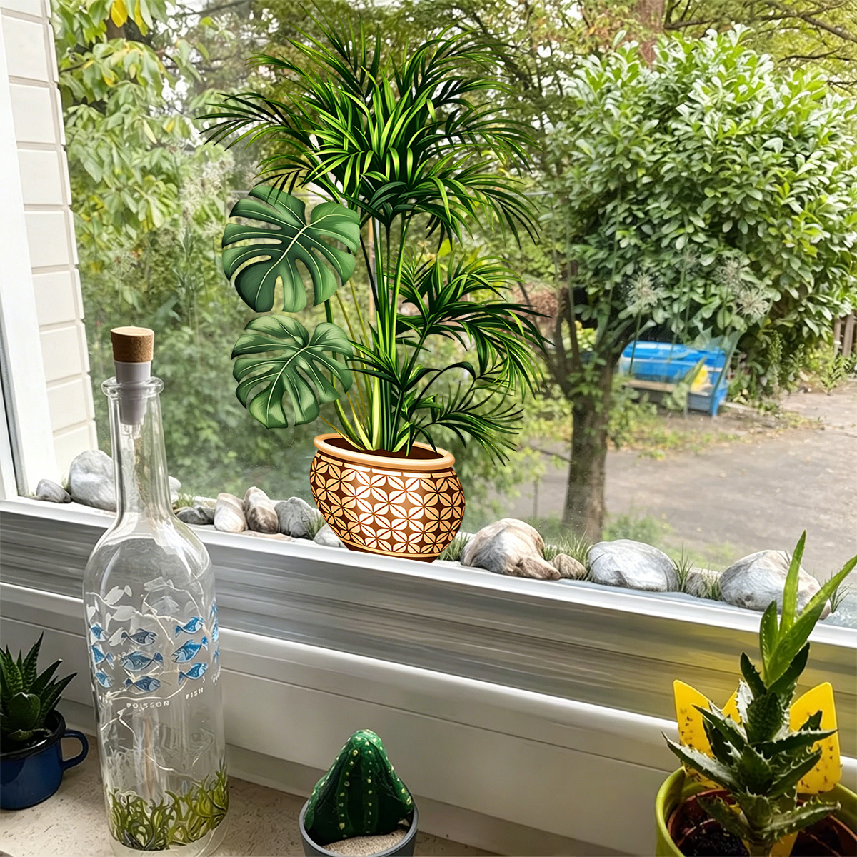 TEMU 1 stuks Tropisch Regenwoud Palmblad Statische Glasfolie Raamsticker Zonder Lijm, Multi-Stijl Patronen Geschikt voor Woonkamer Slaapkamer Keuken
