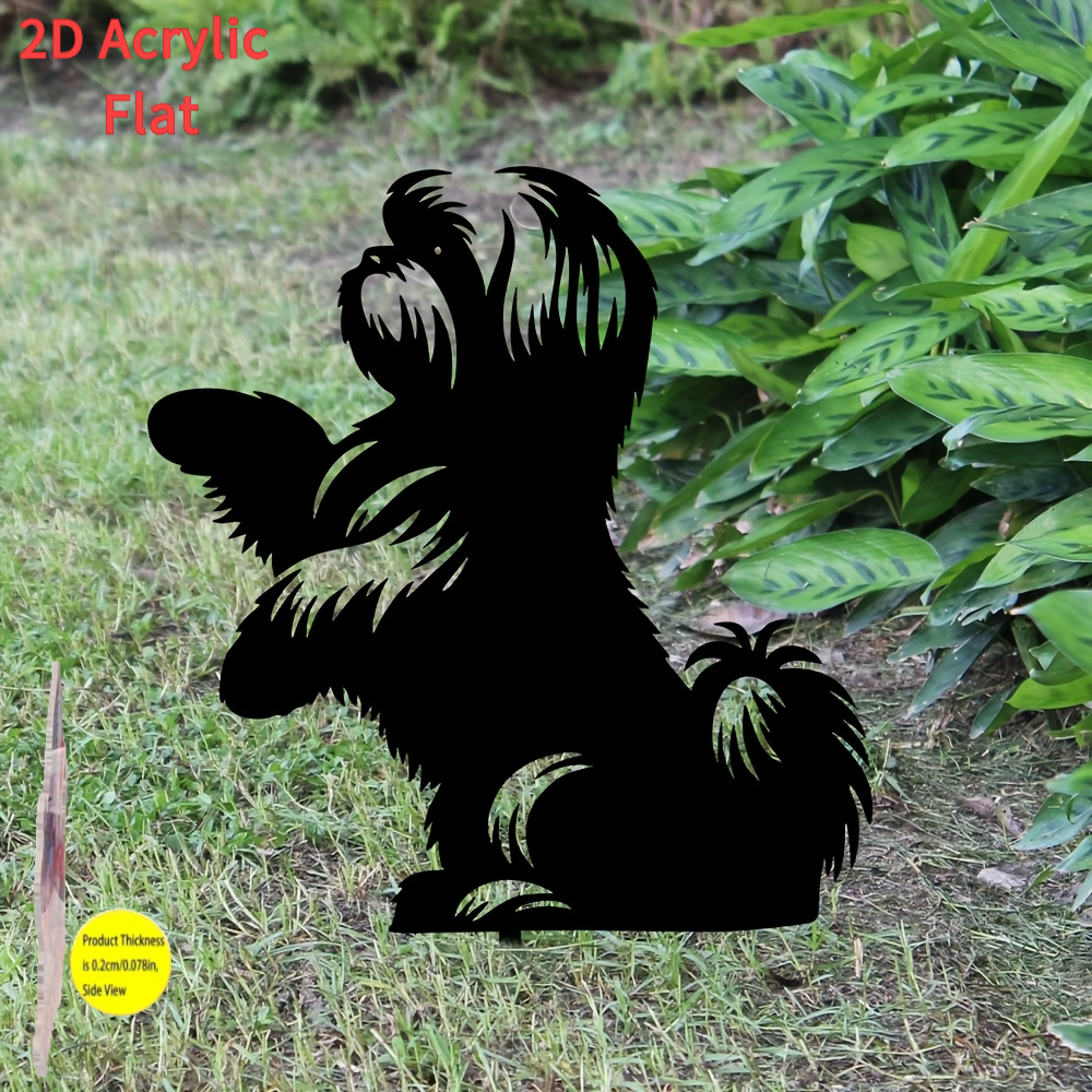 TEMU 2d Flat, [2d Flat] 1pc Black Shih Tzu Suitable For Garden, Lawn & Potted Plant Decoration, Vinyl Outdoor Dog Ornament With Shih Tzu, For