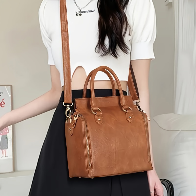 

Chic Leather Tote Bag With Multiple Card Slots - Ideal For & Casual , , Handbag